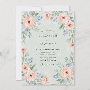 Seafoam Coral Rose Wedding Invitation