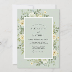 Seafoam Cream Leaf Wedding Invitation