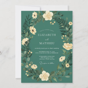 Seafoam Cream Ranunculus Eucalyptus Wedding Invitation