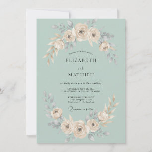 Seafoam Cream Rose Romantic Wedding Invitation
