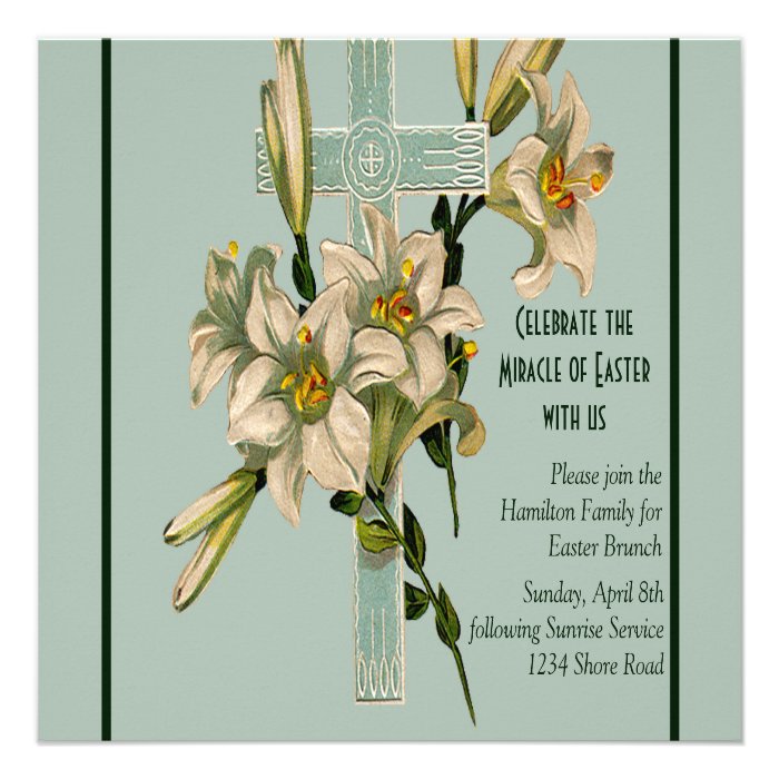 Seafoam Cross and Lilies Invitation