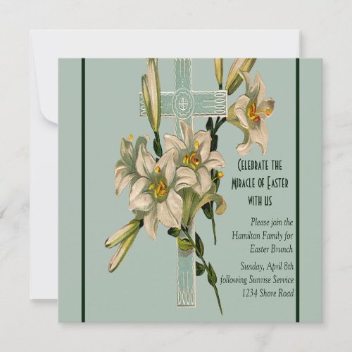 Seafoam Cross and Lilies Invitation