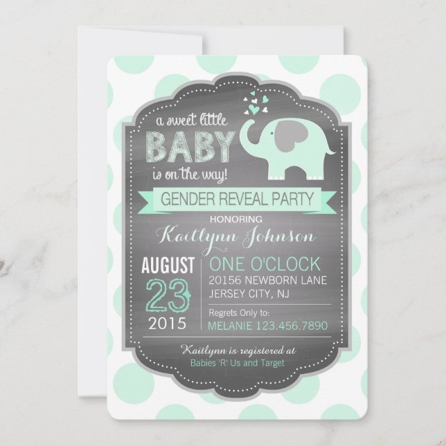 Seafoam Elephant Dot Baby Shower Invitation (Front)