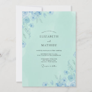 Seafoam Ethereal Blue Floral Wedding Invitation