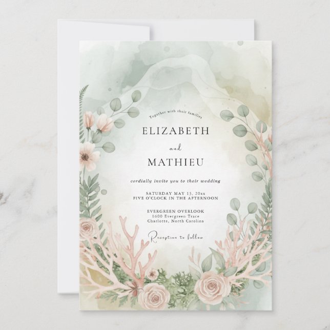 Seafoam Ethereal Coastal Wedding Invitation (Front)