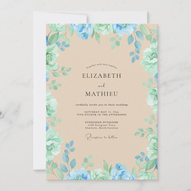 Seafoam Ethereal Floral Wedding Invitation (Front)