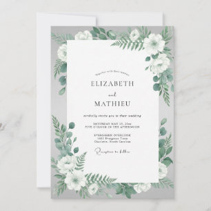 Seafoam Eucalyptus Silver Wedding Invitation