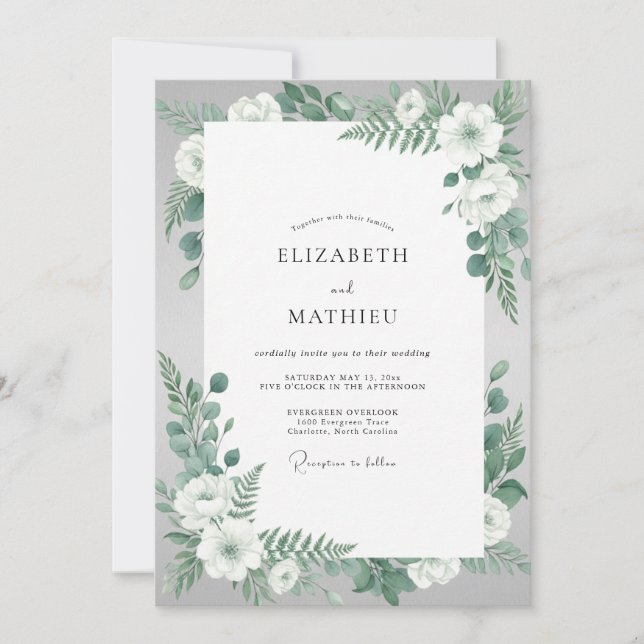 Seafoam Eucalyptus Silver Wedding Invitation (Front)