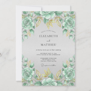 Seafoam Gilded Rose Wedding Invitation