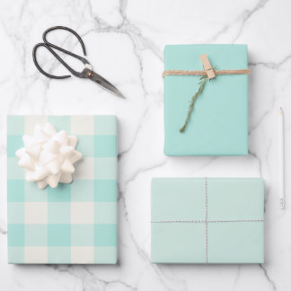 Seafoam Gingham Wrapping Paper Sheets