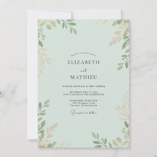 Seafoam Gold Branch Eucalyptus Wedding Invitation