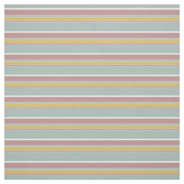 Seafoam Gray Ochre Yellow Mauve Stripes Pattern Fabric (Swatch)