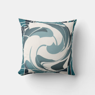 Seafoam Gray Off-white Abstract Flower Mosaic Throw Pillow