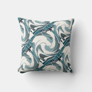 Seafoam Gray Off-white Diagonal Floral Art Print Throw Pillow