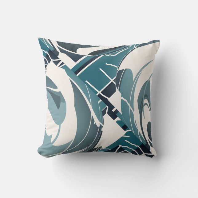 Seafoam Gray Off-white Diagonal Floral Design Throw Pillow (Front)