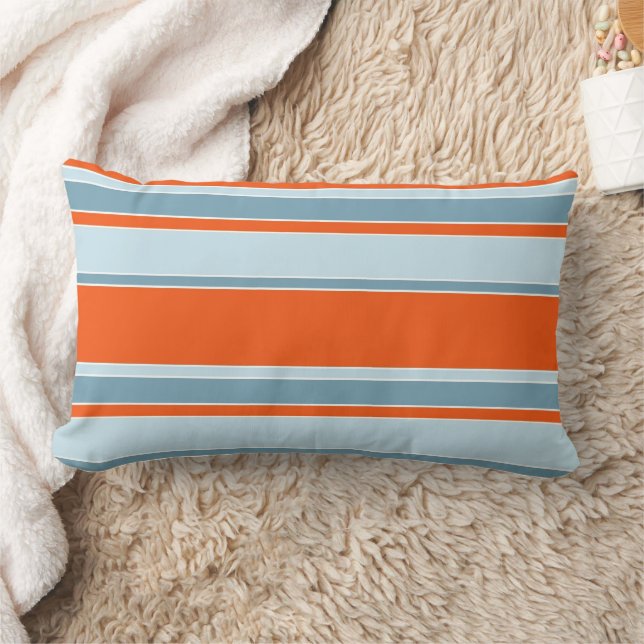 Seafoam Gray White Bright Orange Stripes Pattern Lumbar Pillow (Blanket)