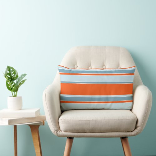Seafoam Gray White Bright Orange Stripes Pattern Lumbar Pillow