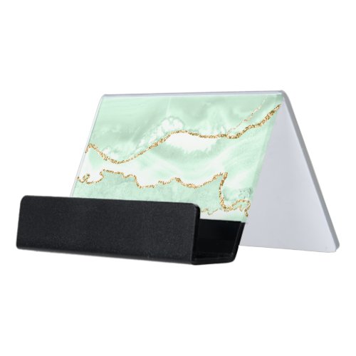 Seafoam Green Agate Desk Business Card Holder