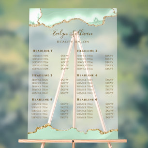 Seafoam Green Agate Price List Acrylic Sign