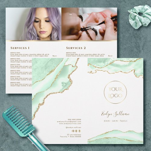 Seafoam green agate service menu brochure