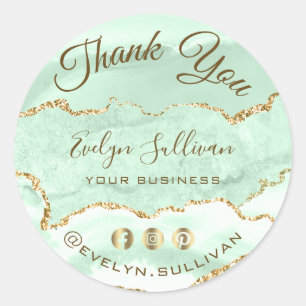 Seafoam Green Agate Thank you Classic Round Sticker