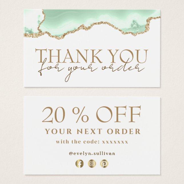 Seafoam green agate thank you discount card (Front & Back)