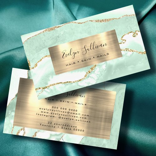 Seafoam Green and Gold Agate Business Card