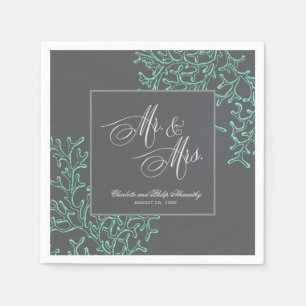 Seafoam Green and Gray Coastal Nautical Wedding Napkins