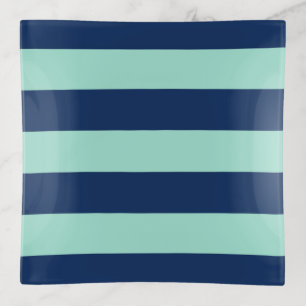 Seafoam Green and Navy Blue Stripes Trinket Tray