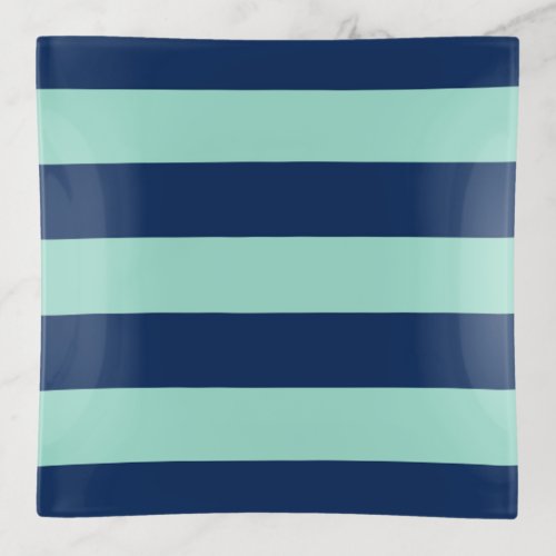 Seafoam Green and Navy Blue Stripes Trinket Tray