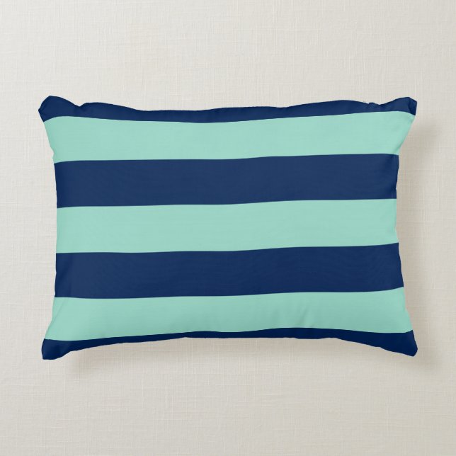 Seafoam Green and Navy Stripe Pattern Accent Pillow (Front)