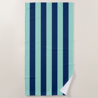 Seafoam Green and Navy Stripes Beach Towel