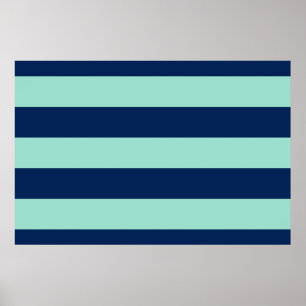 Seafoam Green and Navy Stripes Poster