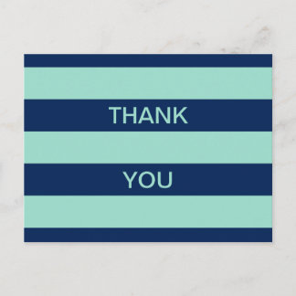 Seafoam Green and Navy Stripes Thank You Postcard