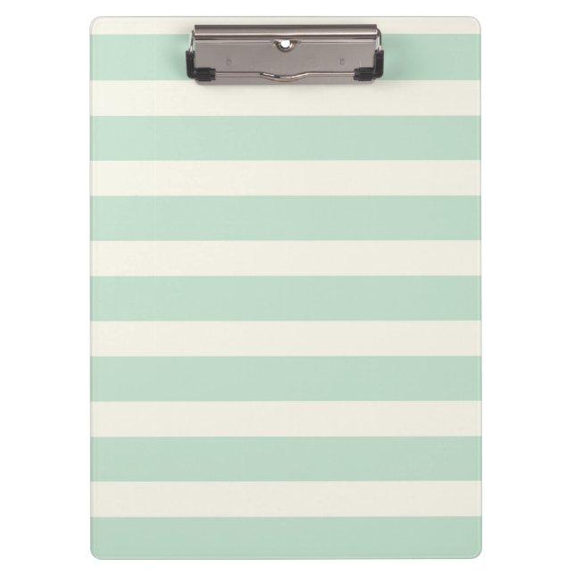 Seafoam Green and Off-White Stripes Clipboard (Front)