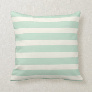 Seafoam Green and Off-White Stripes Throw Pillow