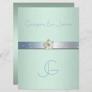 Seafoam Green and Silver, Gay Wedding Invitation