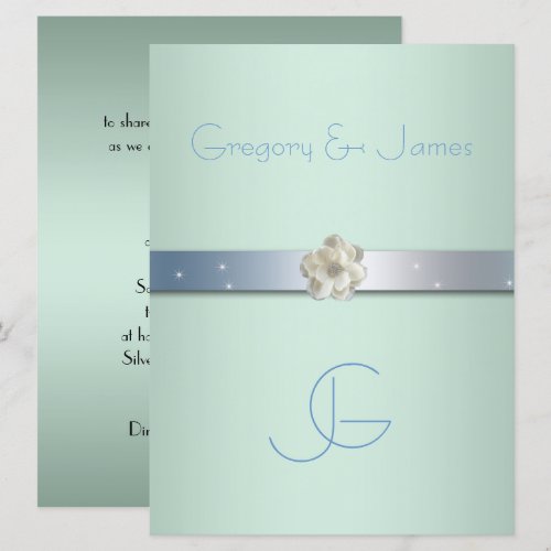 Seafoam Green and Silver Gay Wedding Invitation