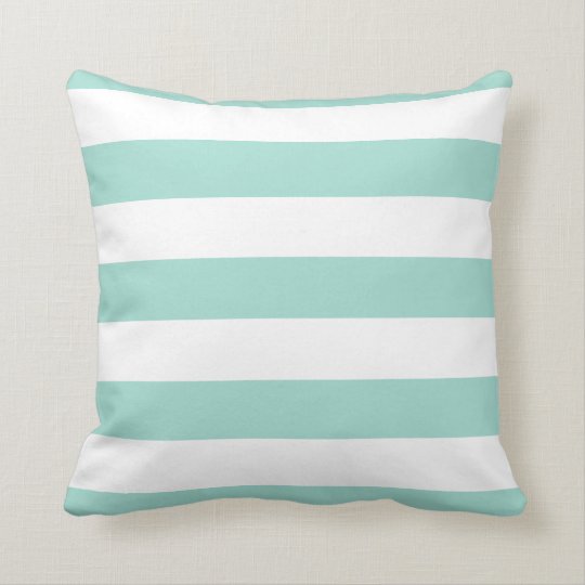Seafoam Green and White Bold Stripes Throw Pillow