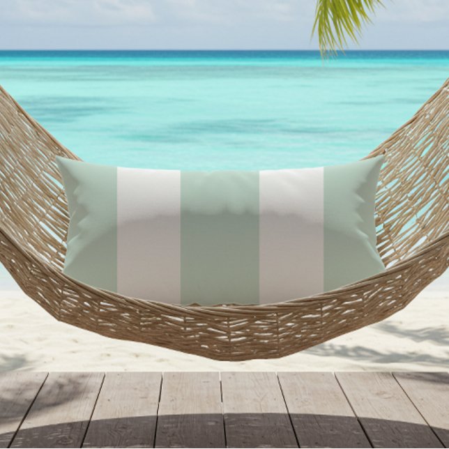 Seafoam Green and White Cabana Stripes Outdoor Lumbar Pillow (Creator Uploaded)