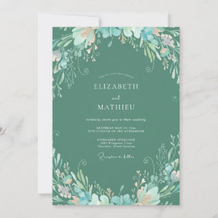 Seafoam Green Botanical Watercolor Wedding Invitation