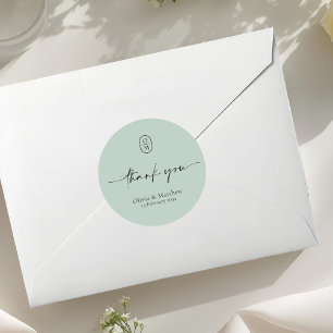 Seafoam Green Chic & Modern Wedding Monogram Classic Round Sticker