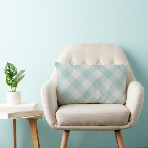 Seafoam Green Country Cottage Gingham Stripes Lumbar Pillow