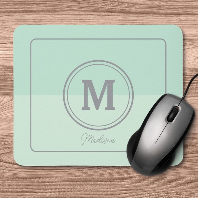 Seafoam Green Custom Monogram Name  Mouse Pad (Creator Uploaded)
