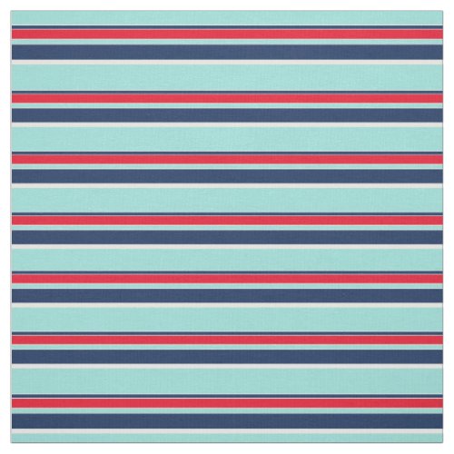 Seafoam Green Dark Blue Red White Stripes Pattern Fabric