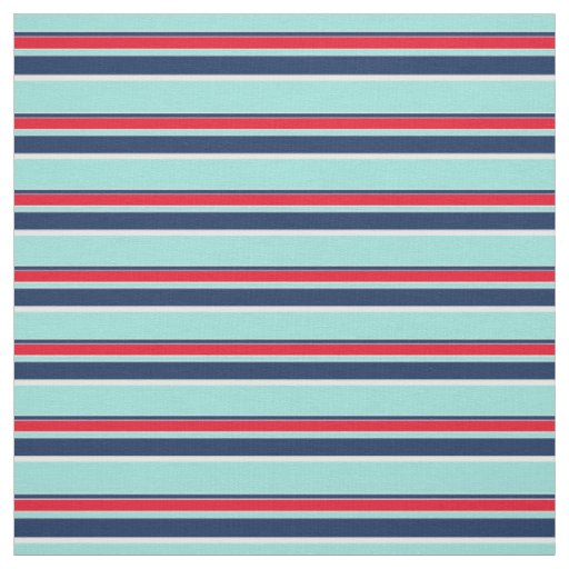 Seafoam Green Dark Blue Red White Stripes Pattern Fabric