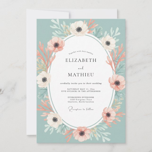 Seafoam Green Delicate Spring Wedding Invitation (Front)
