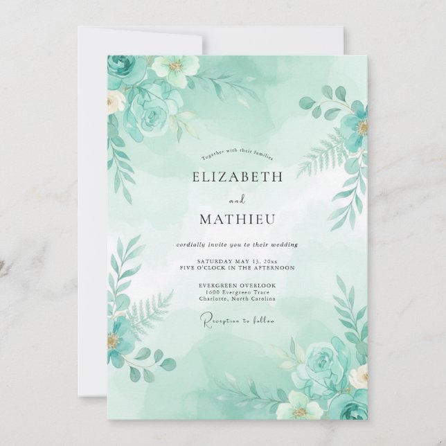 Seafoam Green Ethereal Botanical Wedding Invitation (Front)