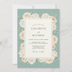 Seafoam Green Floral Romance Wedding Invitation