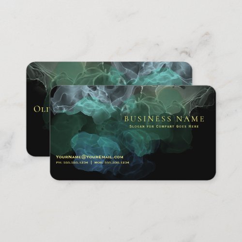 Seafoam Green Fluid Ink Abstract on Black Business Card